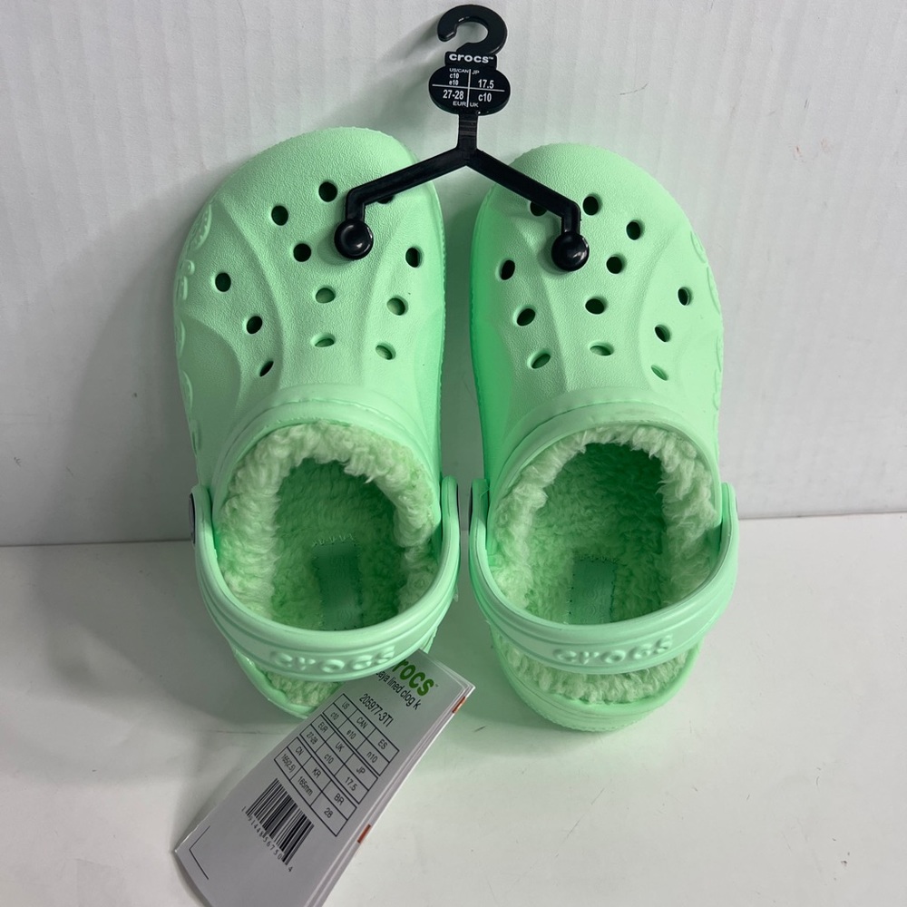 NWT Crocs Kids' Unisex Baya Fuzzy Lined Slip-On Clog CD4 Neo Mint Size US c10